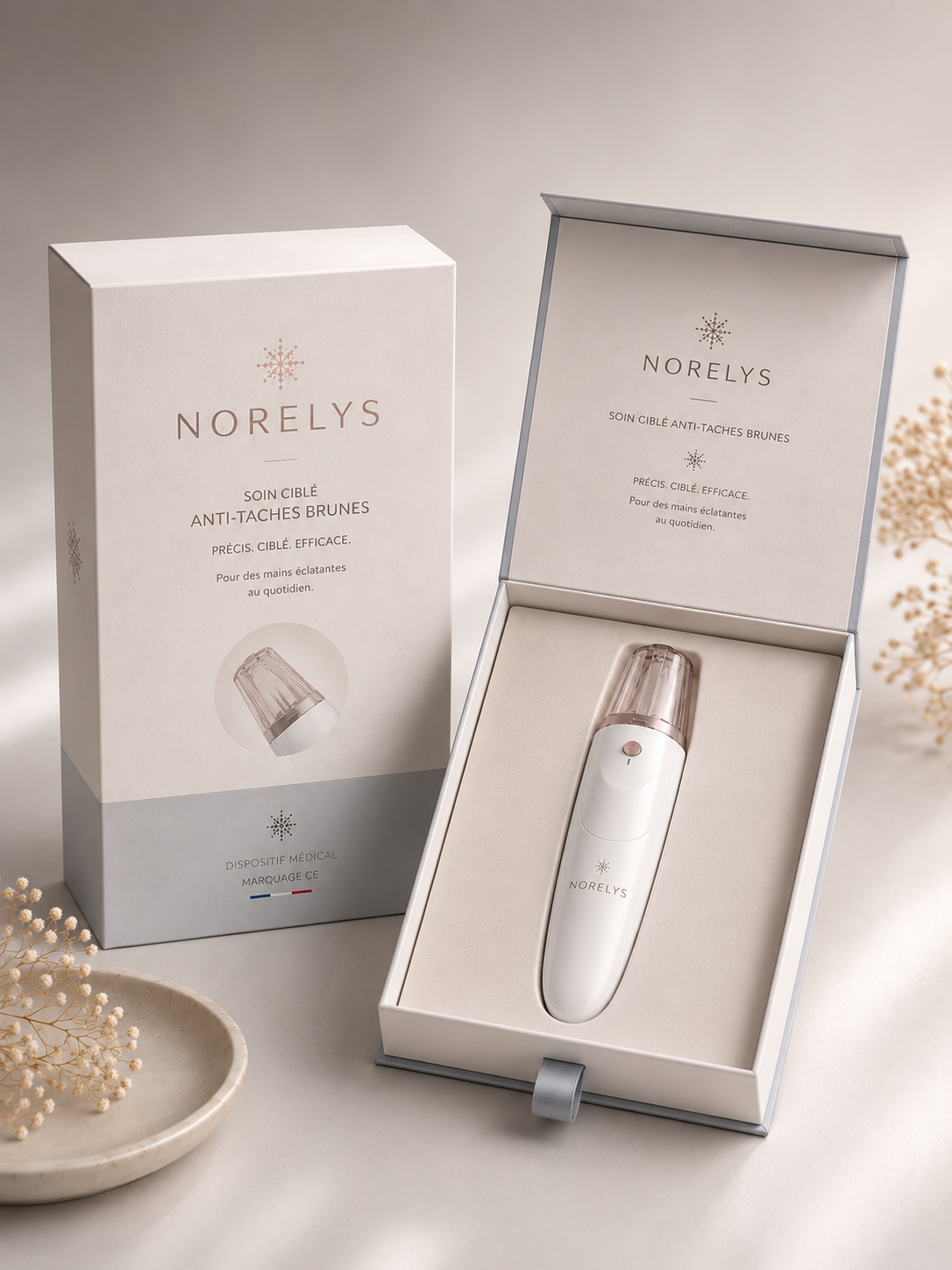 Coffret premium Cryobeauty Norelys contenant le dispositif médical anti-taches brunes